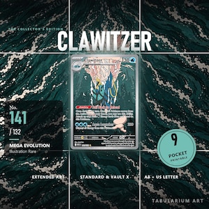 Clawitzer 141/132 Extended Art Binder Page | Mega Evolution Illustration Rare | 9 Pocket Printable Insert | Standard & Vault X | A4 + Letter