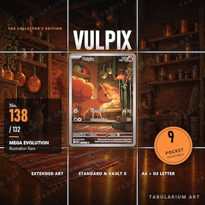 Vulpix 138/132 Extended Art Binder Page | Mega Evolution Illustration Rare | 9 Pocket Printable Insert | Standard & Vault X | A4 + Letter