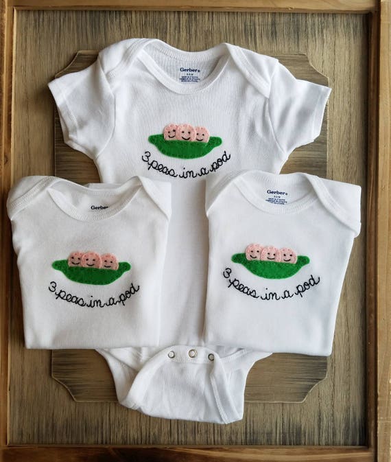 TRIPLETS SET peas in a pod- white bodysuits Il_570xn