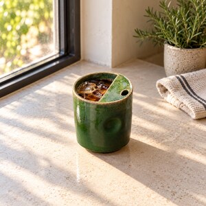 Ceramic Tumbler with Thumb Dimple, Reactive Glaze Pottery Cup, Straw Hole Iced Coffee Mug