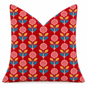 Rött blommigt blocktryck örngott indisk boho kudde bondgårdsdekor