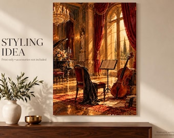 Vintage-Musikzimmer-Kunstposter, Cello-Wandbild, Dark-Academia-Dekoration