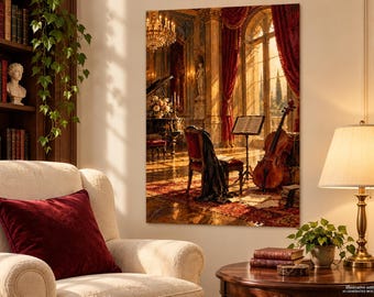 Vintage Music Room Fine Art Poster, Cello Wall Art, Dark Academia Decor
