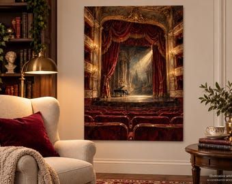 Vintage Opera House Fine Art Poster, Empty Theater Wall Art, Dark Academia Decor