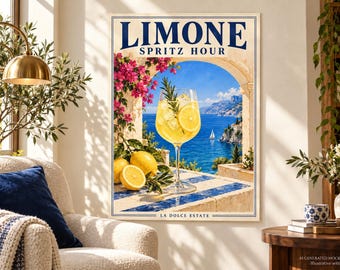 Lemon Spritz Fine Art Poster, Italian Coast Wall Art, Vintage Aperitivo Decor