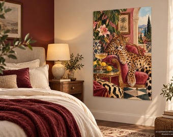 Leopard Lounge Fine Art Poster, Maximalist Animal Wall Art, Eclectic Glam Decor