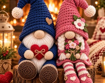 Crochet Gnomes love Tutorial Amigurumi Sweetheart PDF Pattern Handmade Holiday Mantel Decoration