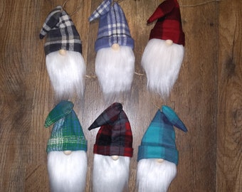 Woodland Gnome Ornaments / Flannel Gnome Hat /White Faux Fur / Christmas