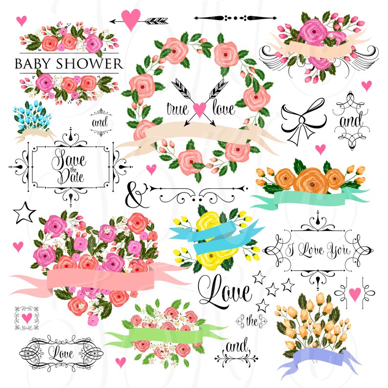 66 Unique Wedding Floral Clipart Digital Wreath Frames Etsy