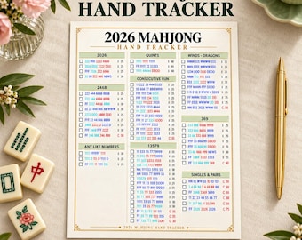 Mahjong Hand Tracker 2026 Utskrivbar, Amerikansk Mahjong Poängblad, Mah Jongg Fusklapp, NMJL Kortreferens, Direkt Nedladdning PDF
