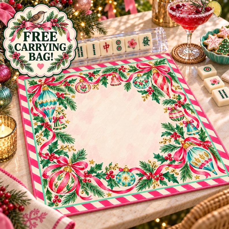 Mahjong Emblems Christmas Mahjong Mat, Gift for Her, Hippie Holiday Colorful Ornaments ...