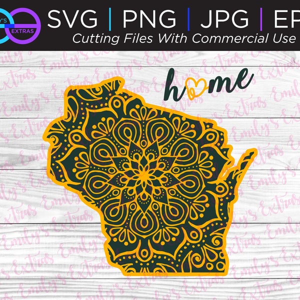 Wisconsin Mandala SVG File, Silhouette Cut Files, Cricut Cut Files, Wisconsin Mandala Clipart, Zentangle, SVG, Wisconsin Home