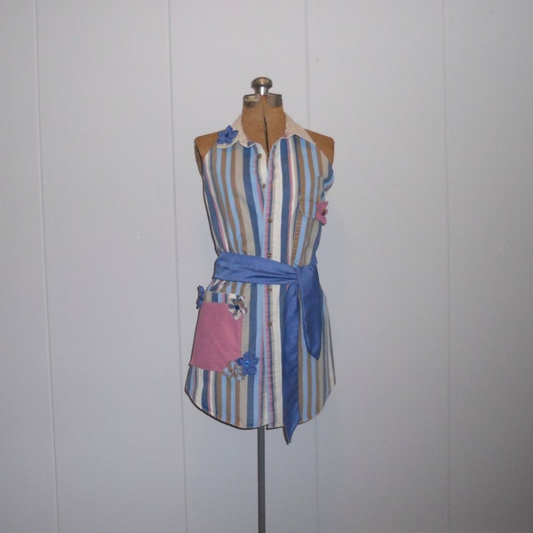 Vintage Style Full Apron "Harry" w/ pocket Made from Button Down Shirt Vintage Style Buttons