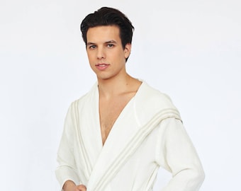 Linen BATH ROBE - linen hooded robe - linen homewear - linen man robe - linen women robe, linen gown, bride gown, ligthweigth robe