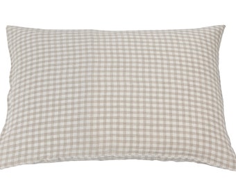 KING, QUEEN or SQUARE Linen Pillowcase. Envelope closure, stonewashed certified fabric. Natural, Gingham style checks