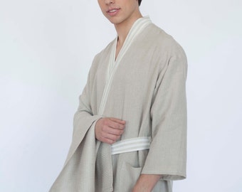 Kimono style bathrobe, linen bathrobe, sauna robe, oriental robe style, flax bathrobe, unisex gift idea, slow living clothing