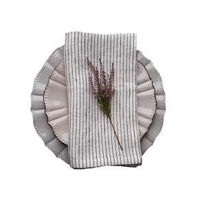 black pinstripe napkins white striped napkins set of napkins plain linen napkins table set up dinner decor