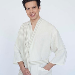 LINEN BATHROBE off white bathrobe linen kimono robe linen bathrobe linen kimono robe linen unisex robe leinen bademantel image 2
