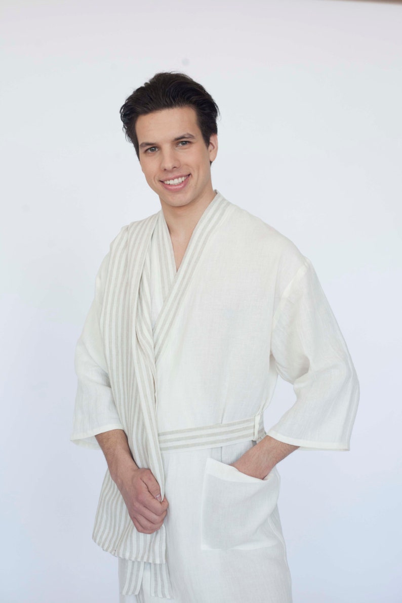 LINEN BATHROBE off white bathrobe linen kimono robe linen bathrobe linen kimono robe linen unisex robe leinen bademantel image 2