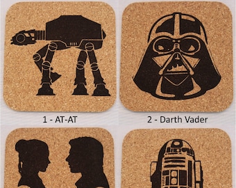 Star Wars Coasters, Laser Engraved Cork, Nerdy Drink Coasters