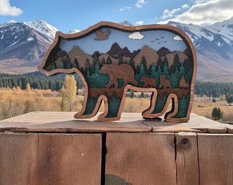 Multilayer Bear with Cubs Woodland Scene Decor