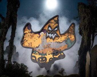 Handmade Multi-Layered Plywood Ghost - Halloween Wall Decor