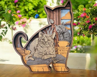 Handmade Multilayer Wooden Cat Art – Relaxing Cats Wall Decor