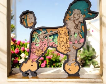 Handcrafted Multilayer Poodle Wall Art - 7 Layer 1/8 Plywood - 11x11 Wooden Dog Decor