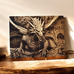 Laser Engraved Dragon Art on Plywood - Intricate 1/4 Inch Wood Wall Decor for Fantasy Lovers