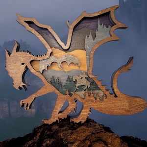 Majestic Dragon-Knight Wooden Wall Art - Intricate Fantasy Decor