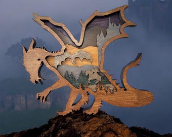 Majestic Dragon-Knight Wooden Wall Art - Intricate Fantasy Decor