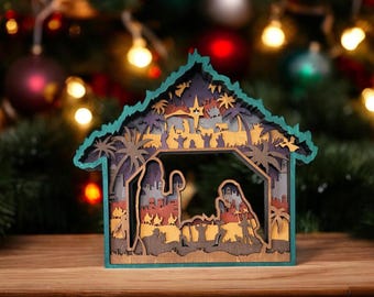 Handcrafted Wooden Nativity Set - Multilayered Christmas Manger Scene Decor