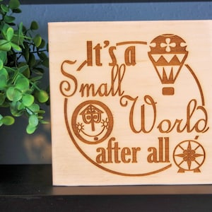 It&#39;s a small world after all - laser engraved wood shelf sign  available in 2 sizes