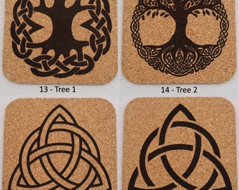 Engraved Celtic Cork Coaster Set, Irish Designs