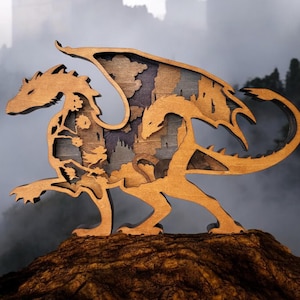 Mystical Dragon 3D Wooden Art - Handcrafted Multilayer Fantasy Art Decor