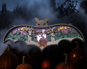Handcrafted Layered Plywood Bat Wall Art - Ghost and Forest Halloween Decor