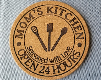 Mom's Kitchen Cork Trivet | Laser Engraved, Seasoned with Love