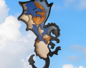 Enchanting Multilayered Dragon Art - Wooden Sky Dragons Wall Decor