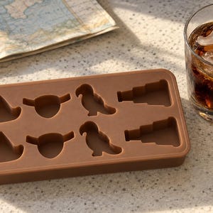 Pirate Ice Cube Tray, Silicone Eye Patch Parrot Spyglass Moustache Mould, Brown Pirate Ice Moulds, Gift