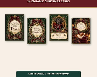 14 Editable Christmas Card Templates, Elegant Funny Holiday Cards (Canva Bundle)