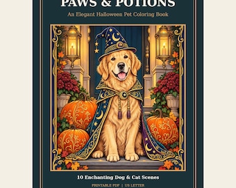 Paws & Potions Halloween Pet Coloring Book, 10 Dog and Cat Scenes (PDF)