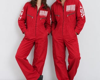 Red Jumpsuit Coveralls | Slipknot Inspired Corey Taylor Cosplay Costume | Nu Metal Barcode Jumpsuit | Halloween Concert Outfit Unisex