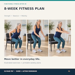 Functional Fitness After 40 PDF | 8-Week Strength, Balance & Mobility Plan | Printable Action Workbook