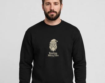 Resting Merry Face Sweatshirt, Funny Deadpan Christmas Dad Crewneck, Minimalist Santa Christmas Gift for Dad, Sarcastic Holiday Shirt