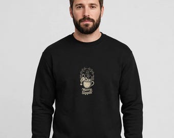 Merry Sippin' Dad Sweatshirt, Funny Christmas Cocoa Crewneck, Santa Hat Mug Christmas Gift for Dad, Cozy Holiday Sweatshirt
