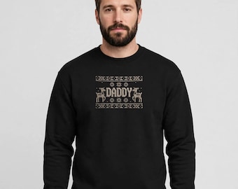 Daddy Knit Christmas Sweatshirt, Ugly Sweater Style Dad Crewneck, Funny Santa Dad Sweater, Christmas Gift for Dad