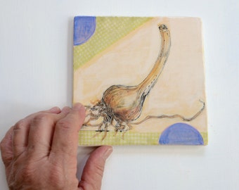 Ceramic Clay Trivet, Handmade Clay, Garlic Bulb