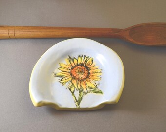 Reposacucharas de cerámica hecho a mano, amante de los girasoles