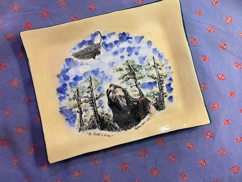 Hand-Painted Platter Serving Tray One of A Kind Handmade Ceramic Platter of a Painting Original Art