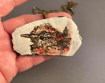 Little Bird Necklace and Pin,  Handmade Ceramic Little Bird Pendant, Wearable Art